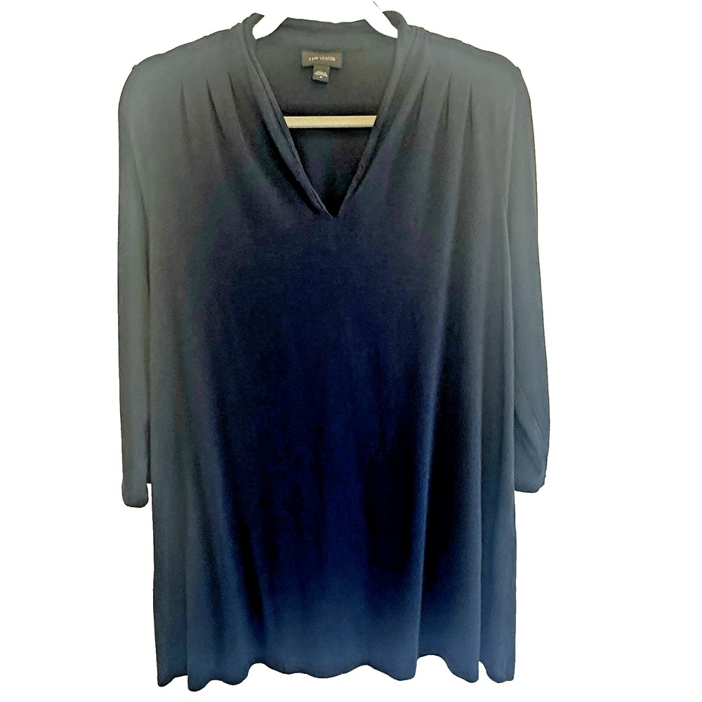 J Jill Wearever Tunic M Navy Blue V Neck 3/4 Length Sleeve Flowy Casual Travel